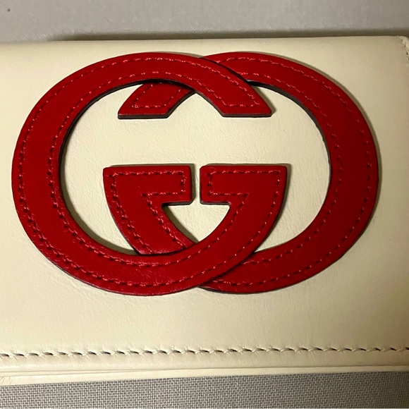 White leather/red Gucci Logo Wallet Authentic NWT - Picture 5 of 9